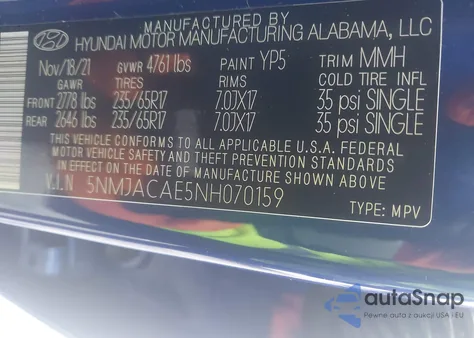 2022 Hyundai Tucson Se z USA, uszkodzony, nr VIN 5NMJACAE5NH070159